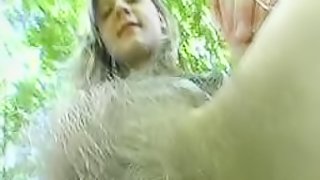 Stunning Blonde Teen With a Super Hairy Pussy Gets Banged Outdoors