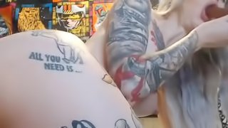 Beautiful Babe With Tattooed Body Fucks Her Holes