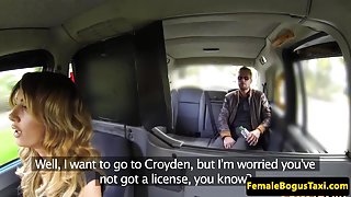 Bigtitted london cabbie cockriding her client