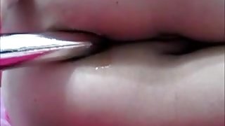 waxed cutie on orgasm denial fucks her ass with vibrator