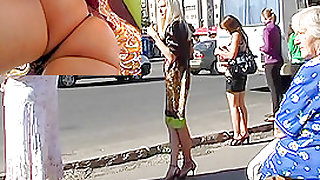 Bimbo flashing real street upskirt