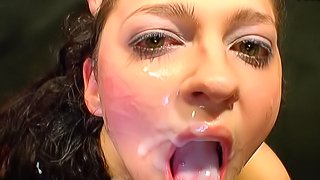 Ebony Helena swallows tight sperm load