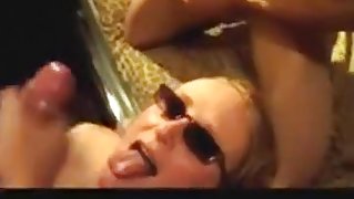 Non-Professional golden-haired receives a giant sperm load on her face